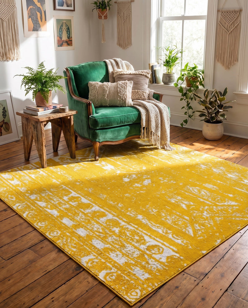 Brighton Stripes Collection Area Rug - Sussex (Yellow) Square Yellow  lifestyle 68