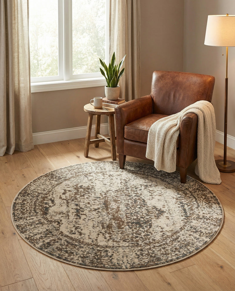 Gobi Sands Collection Area Rug -  Badain Round Cream  lifestyle 57