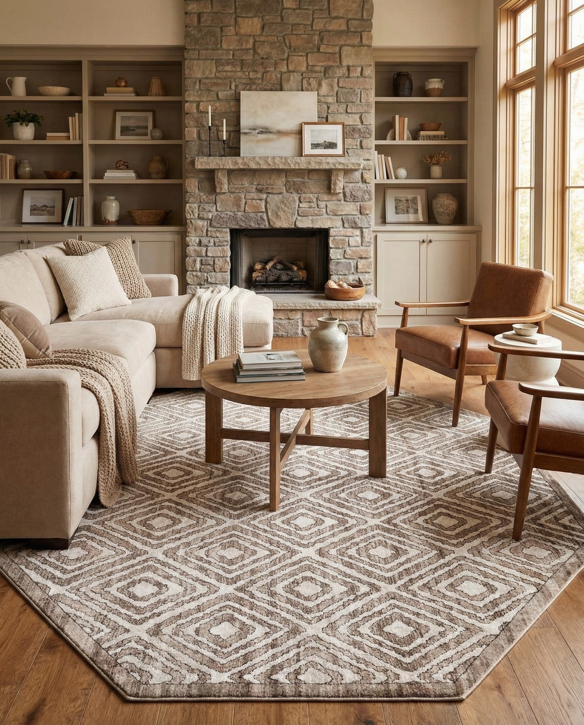 Sanctuary Retreat Collection Area Rug -  Oasis Octagon Chocolate Brown  lifestyle 63
