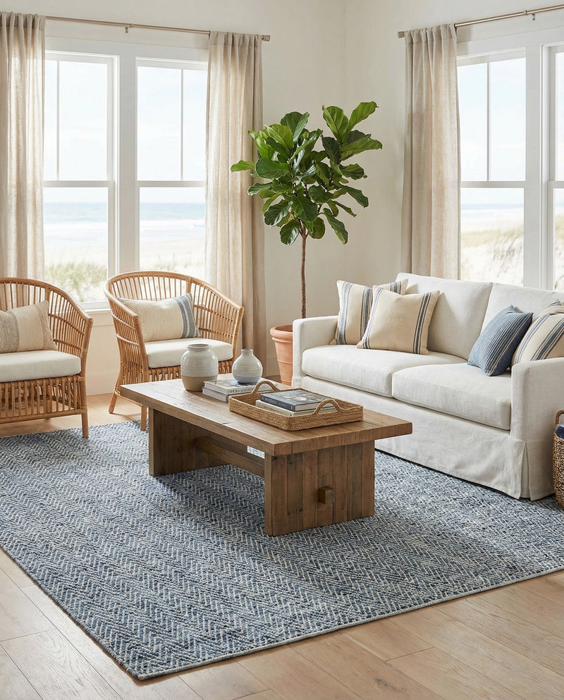 Zigzag Marina Collection Area Rug - HarborStripes Rectangle Denim  lifestyle 11