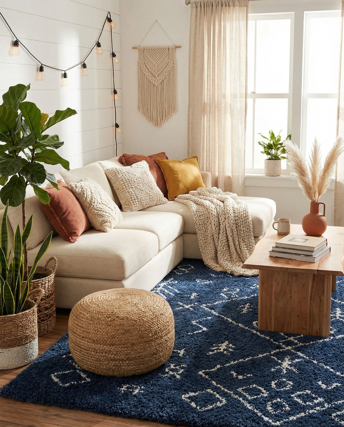 Casablanca Comfort Collection Area Rug - Sahara Square Navy Blue  lifestyle 65