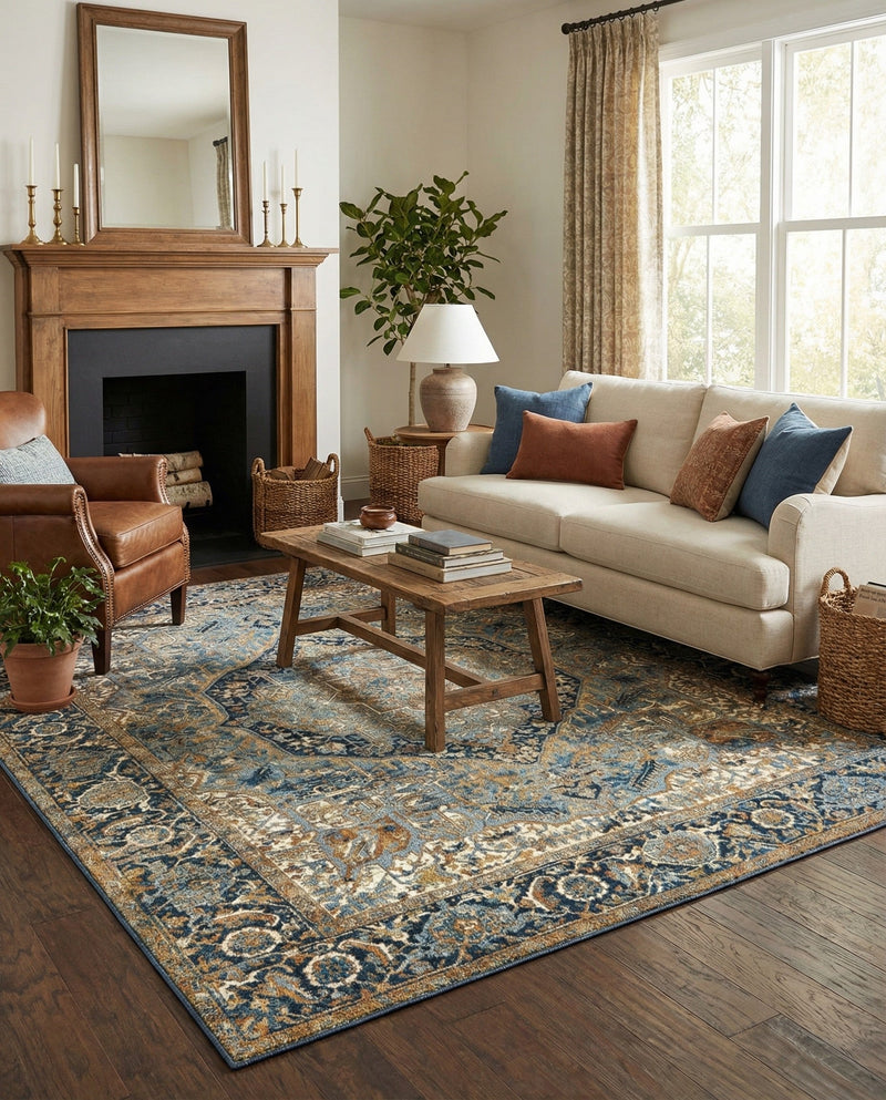 Patio Heritage Collection Area Rug -  Haven Rectangle Blue  lifestyle 23