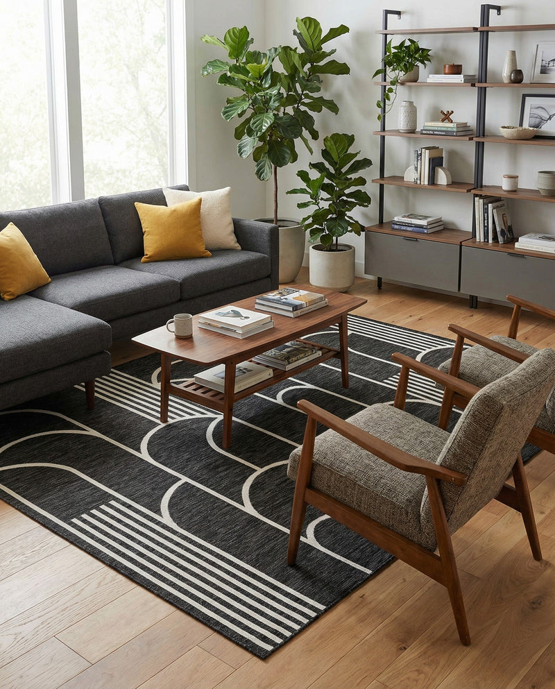 Urban Terrace Collection Area Rug -  Greenwich Rectangle Black and White  lifestyle 20