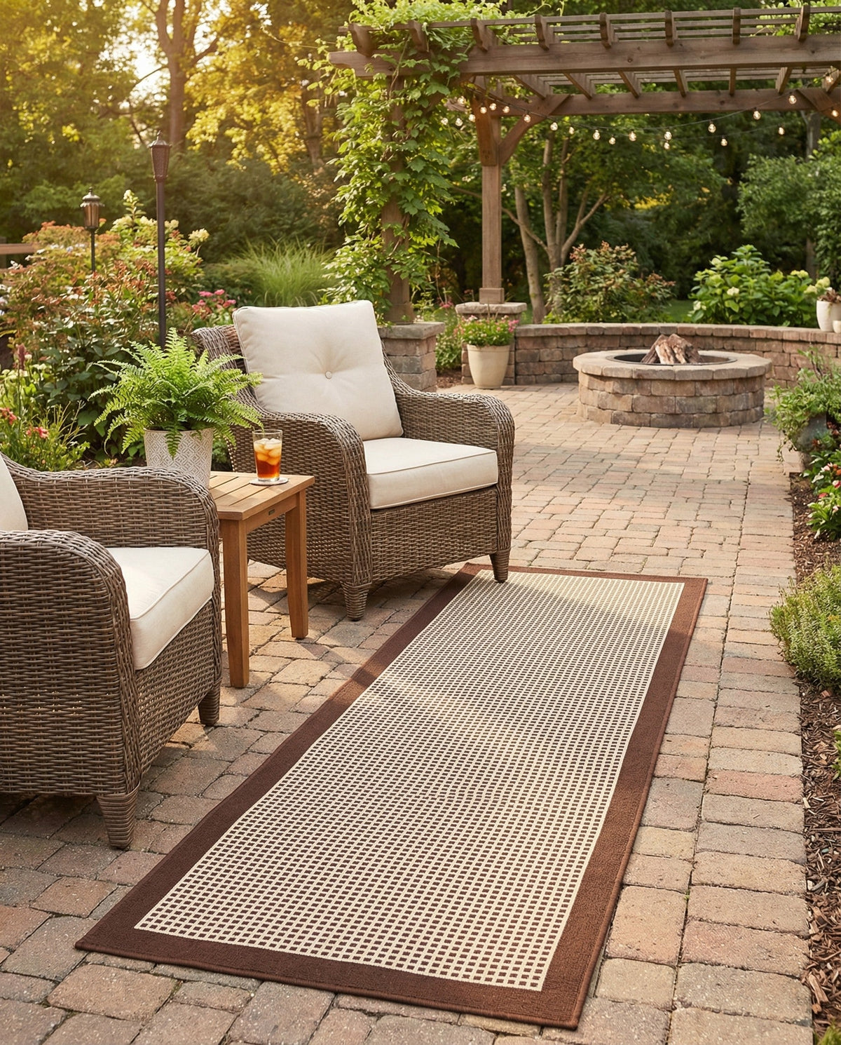 Terrace Fringe Collection Area Rug - Oceanside Runner Brown  lifestyle 153