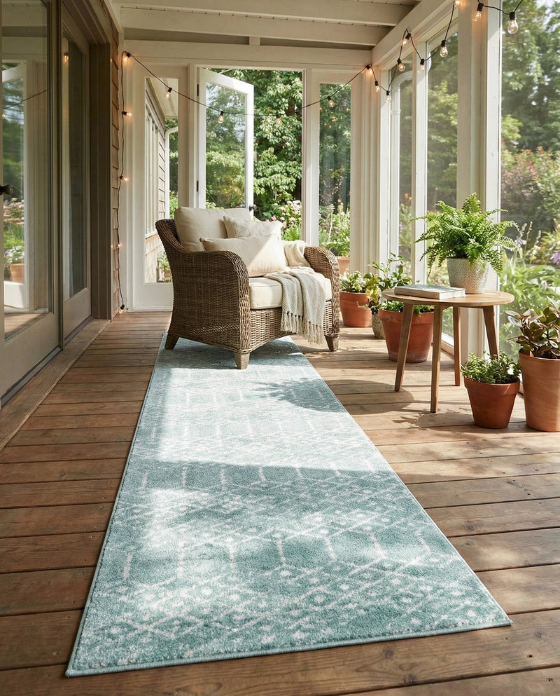 Marrakesh Lattice Collection Area Rug - Casablanca (Aqua) Runner Aqua  lifestyle 63