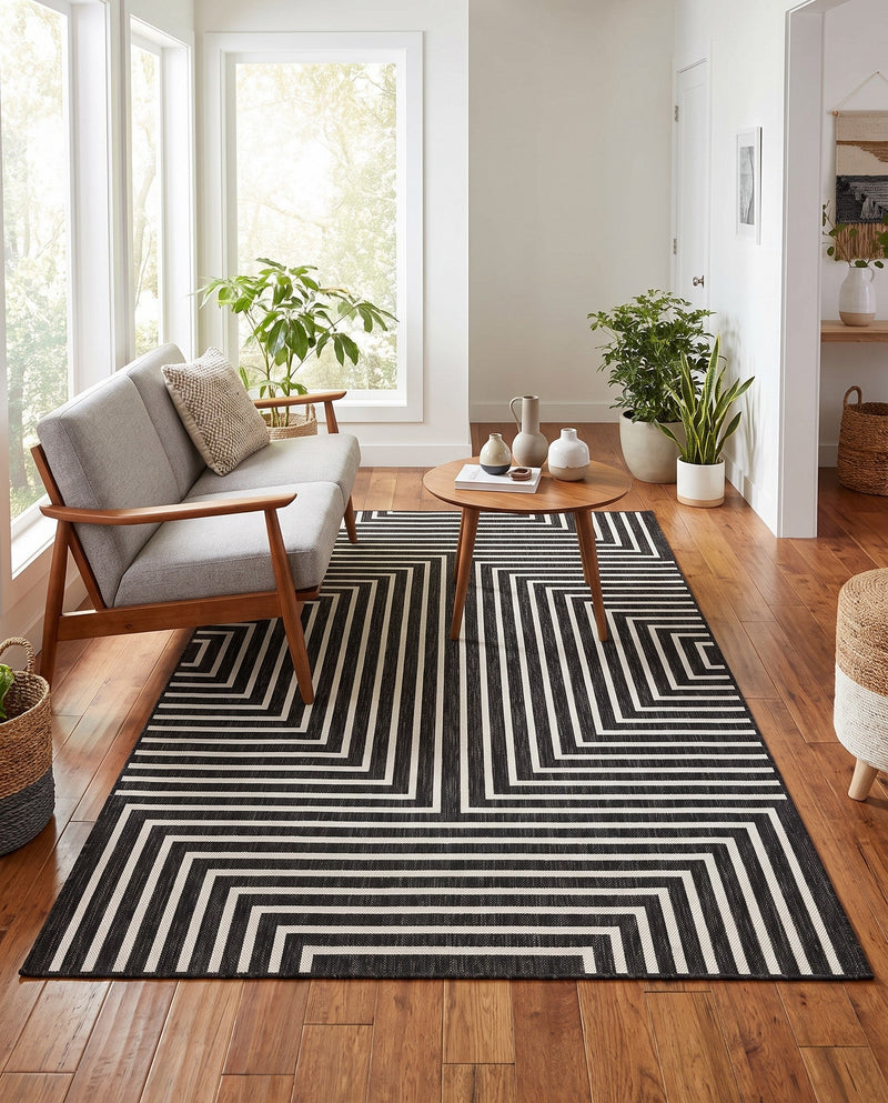 Urban Terrace Collection Area Rug -  Astoria (Black and White) Rectangle Black and White  lifestyle 24
