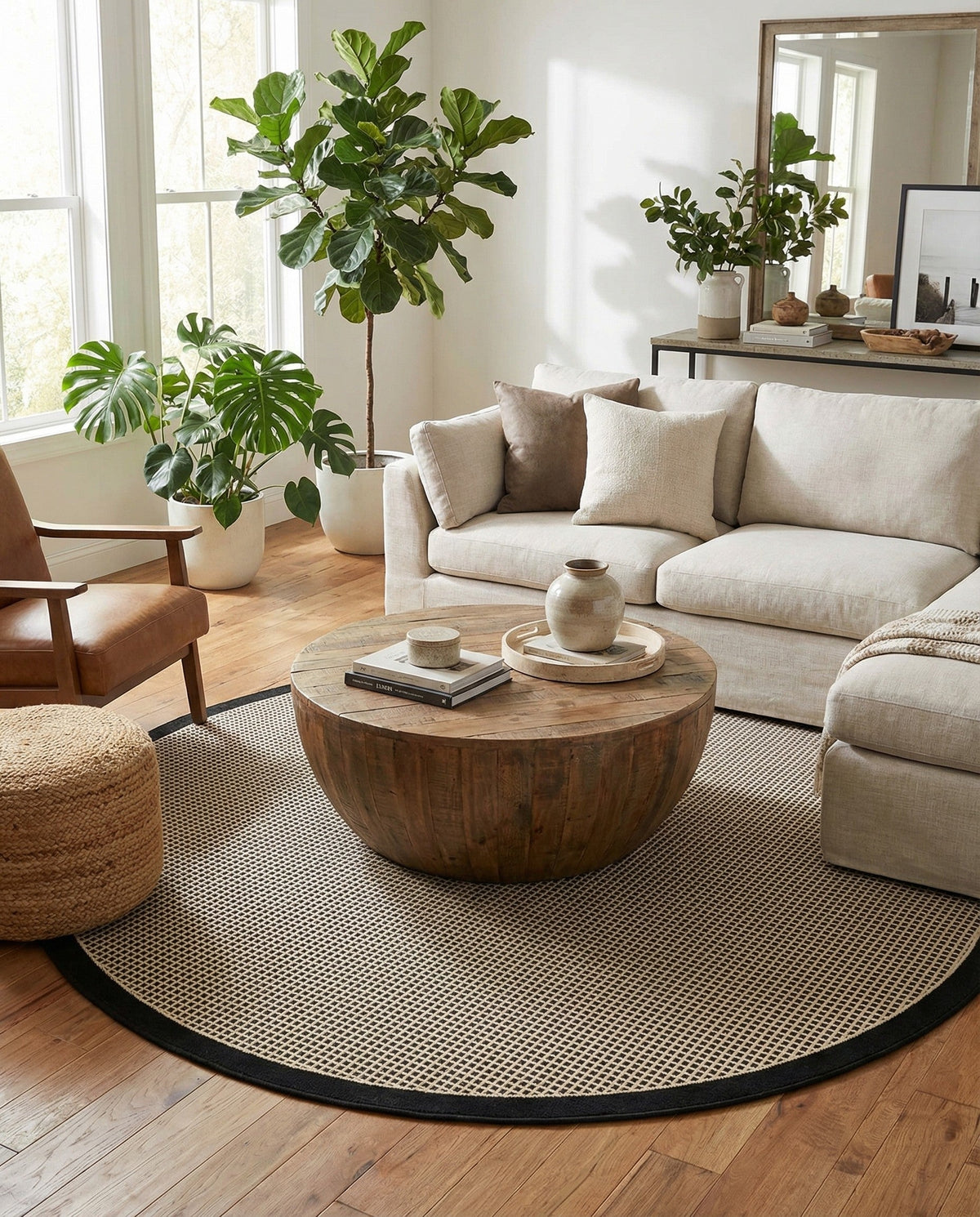 Terrace Fringe Collection Area Rug - Oceanside Round Black  lifestyle 161