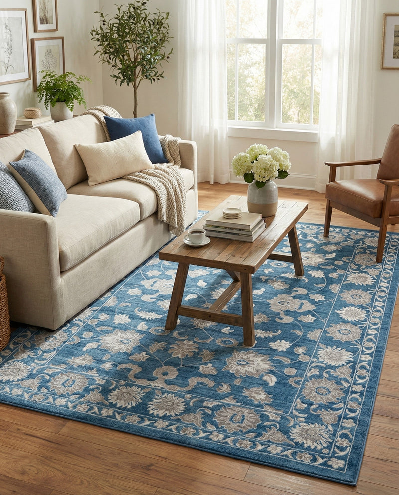 Charleston Elegance Collection Area Rug -  Seaport (Blue) Rectangle Blue  lifestyle 19