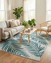 Seaside Blooms Collection Area Rug - Verdure (Teal Ivory) Rectangle Teal Ivory  lifestyle 10