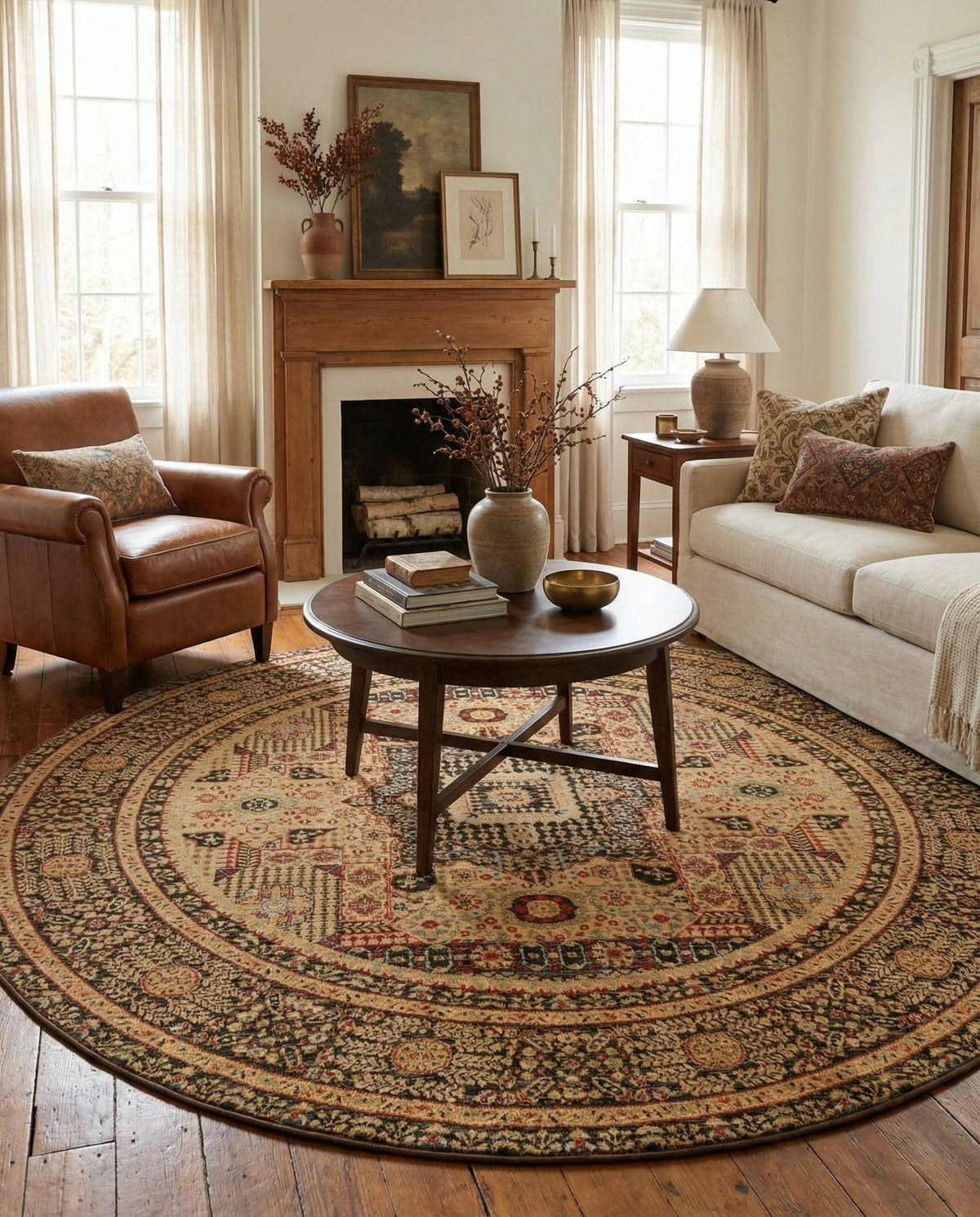 Ottoman Elegance Collection Area Rug - Sultan Round Brown  lifestyle 153