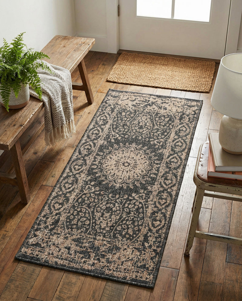 Patio Heritage Collection Area Rug -  Lafayette (Black) Runner Black  lifestyle 73