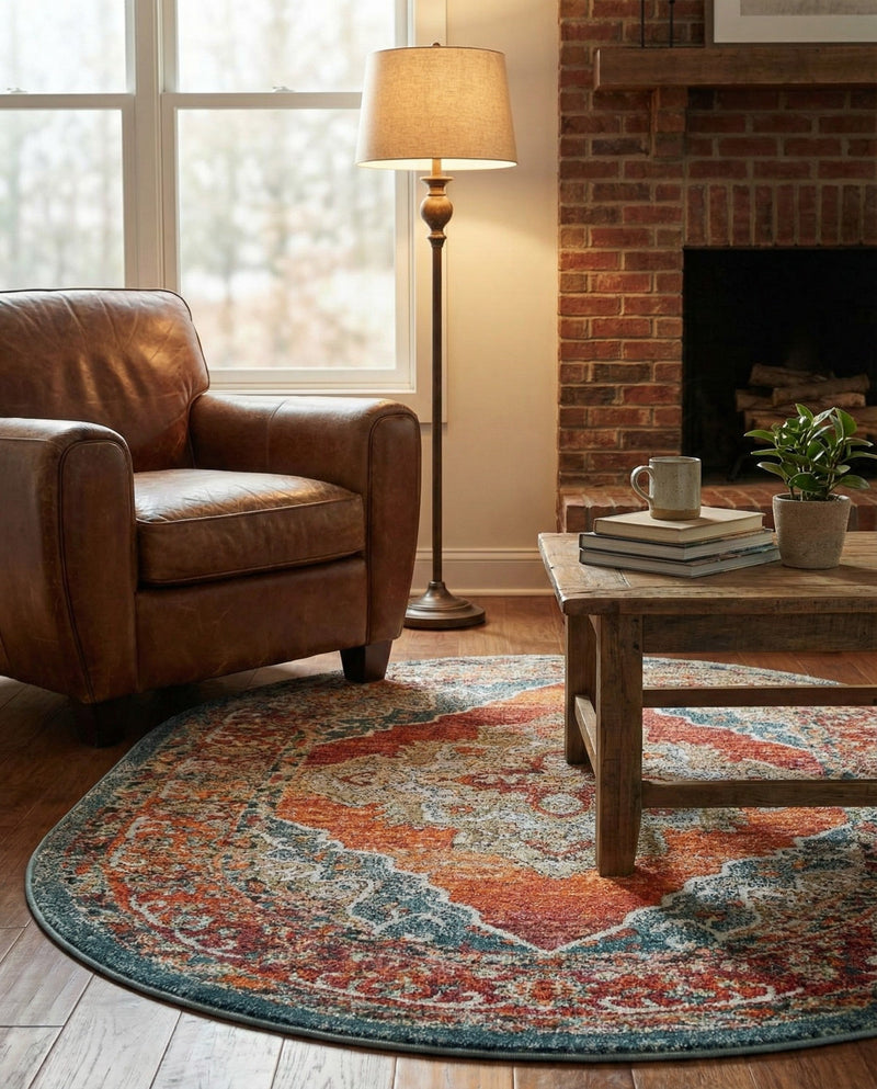 Savannah Soiree Collection Area Rug - Serengeti (Rust Red) Oval Rust Red  lifestyle 53
