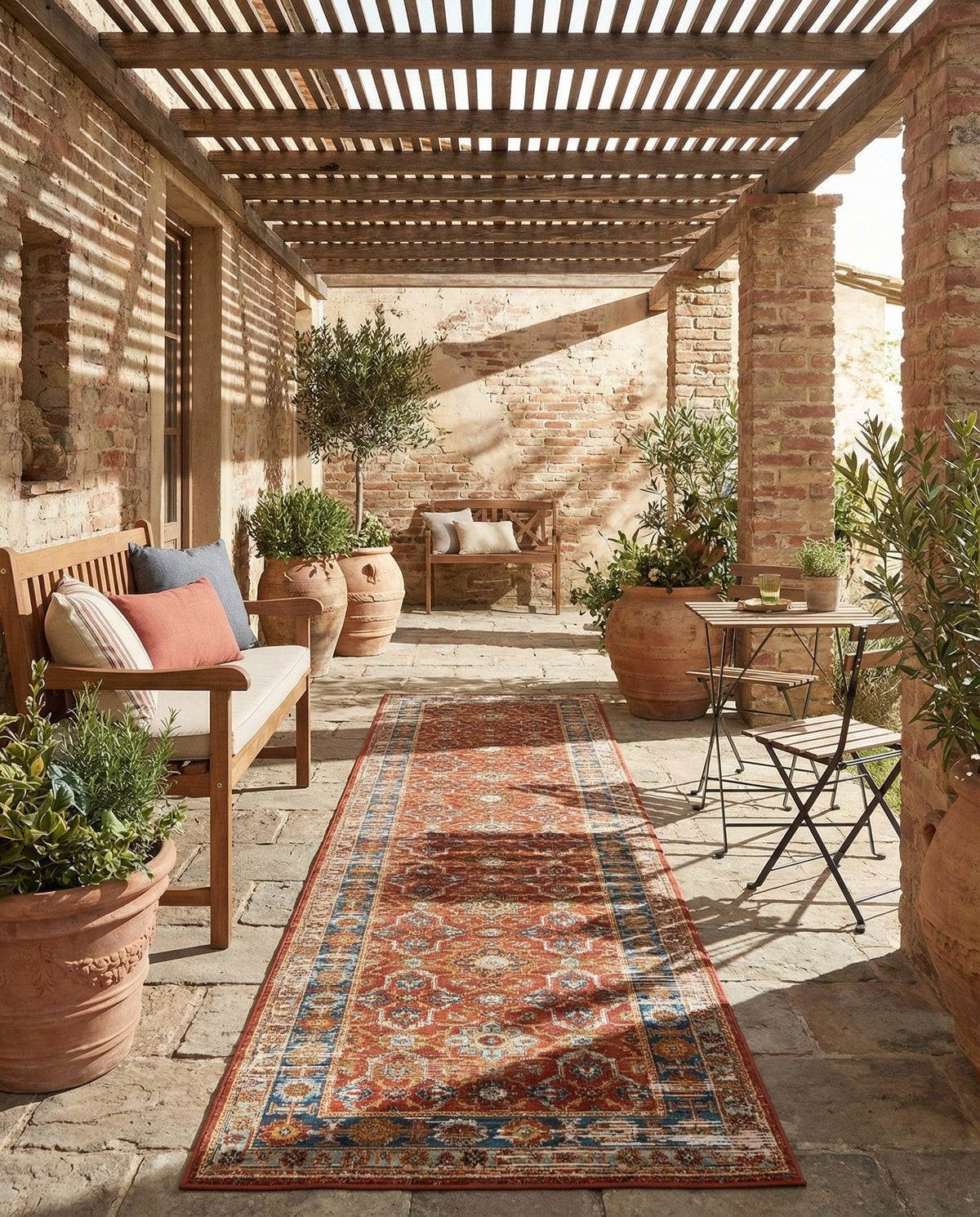 Patio Heritage Collection Area Rug -  Eden Runner Antique Red  lifestyle 71