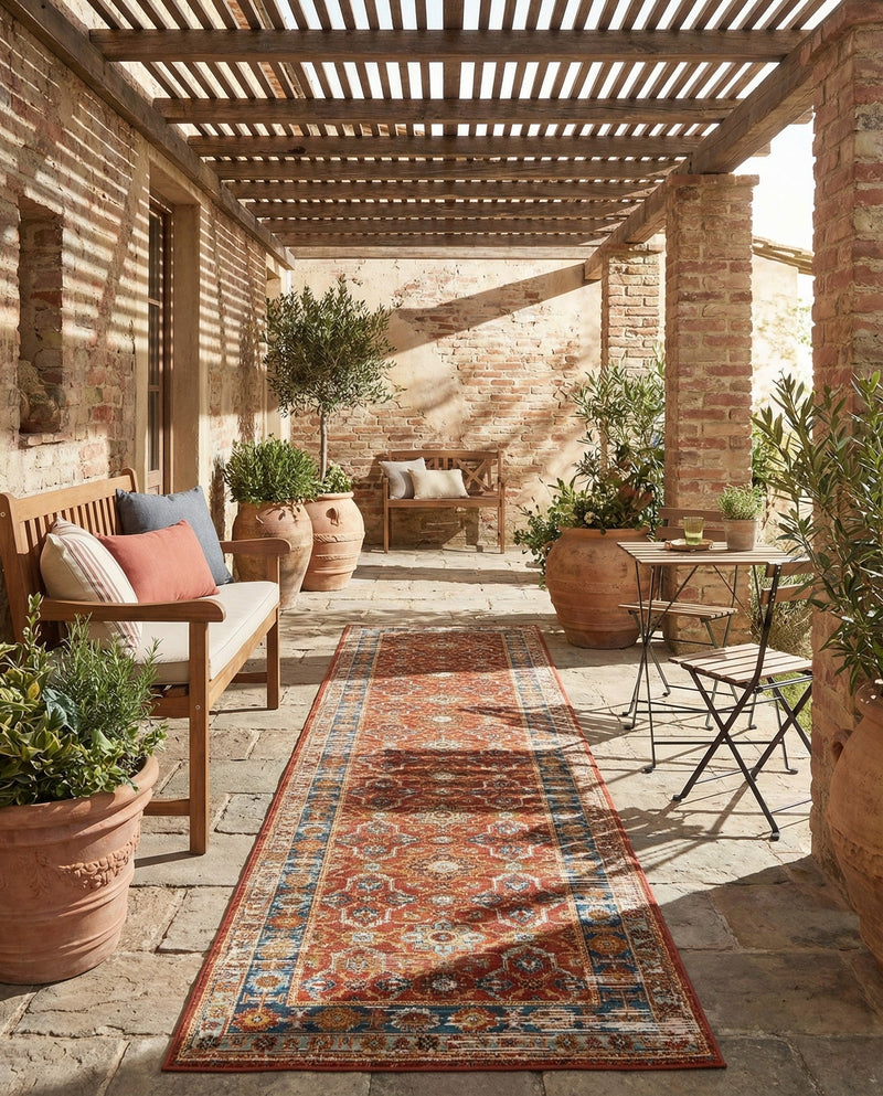 Patio Heritage Collection Area Rug -  Eden Runner Antique Red  lifestyle 71
