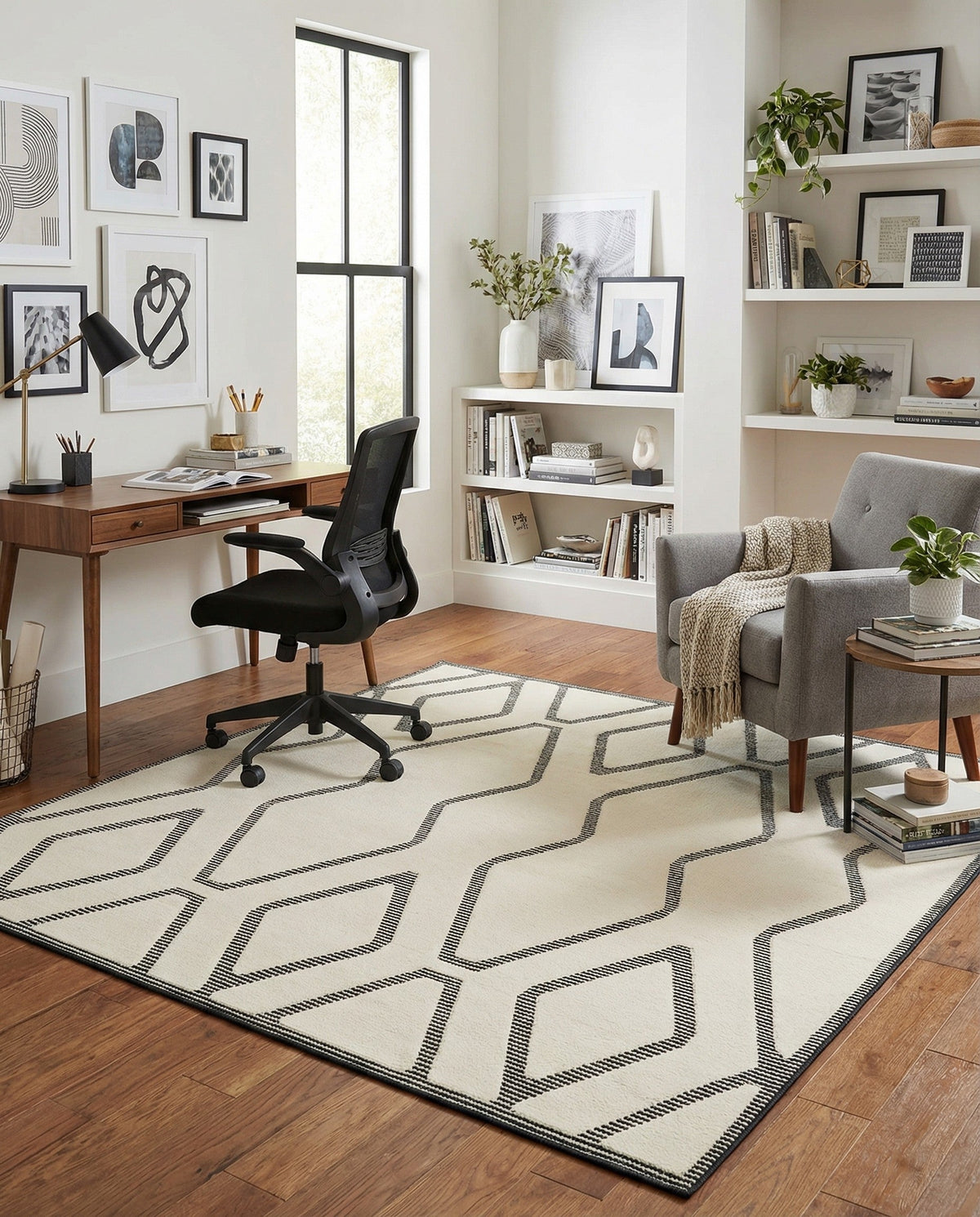 Monochrome Collection Area Rug -  Glacier Square Ivory White  lifestyle 94