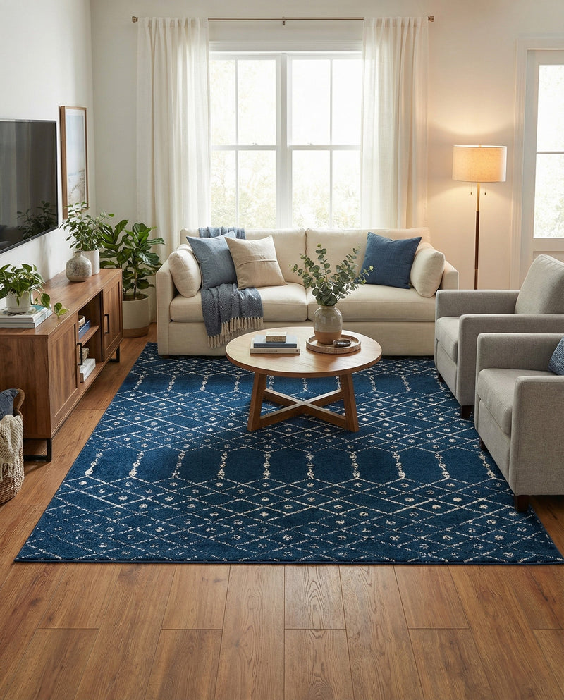 Marrakesh Lattice Collection Area Rug - Casablanca (Navy Blue) Rectangle Navy Blue  lifestyle 8