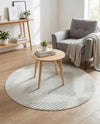 Seychelles Stripes Collection Area Rug - Mahe (Ivory and Gray) Round Ivory and Gray  lifestyle 21