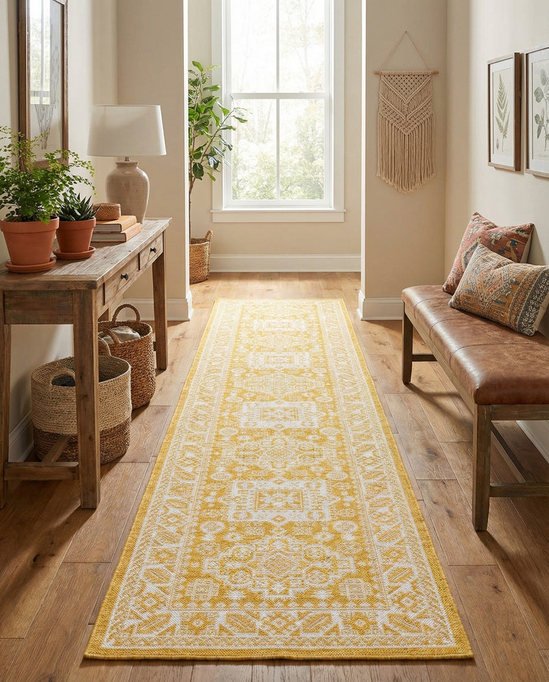 Tribal Terrace Treasures Collection Area Rug -  Incan Isle (Yellow) Runner Yellow  lifestyle 80