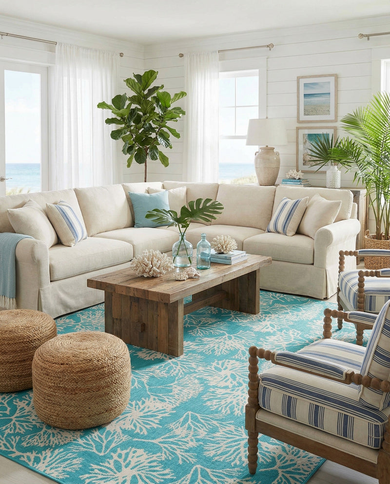 Seaside Haven Rugs Collection Area Rug -  Seaside Square Teal  lifestyle 44
