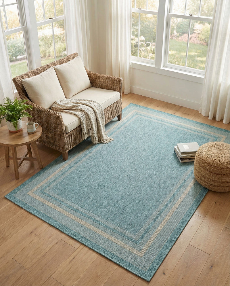 Terrace Fringe Collection Area Rug - Veranda (Aquamarine) Rectangle Aquamarine  lifestyle 14