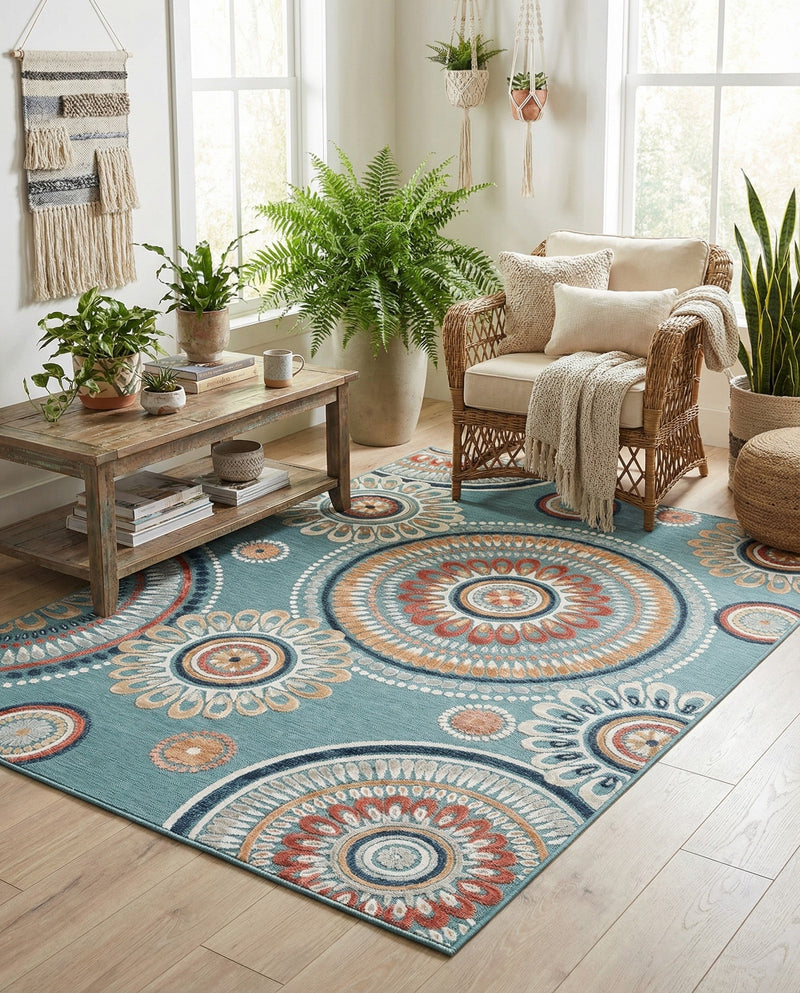 Seaside Blooms Collection Area Rug -  Eden Rectangle Light Blue  lifestyle 45