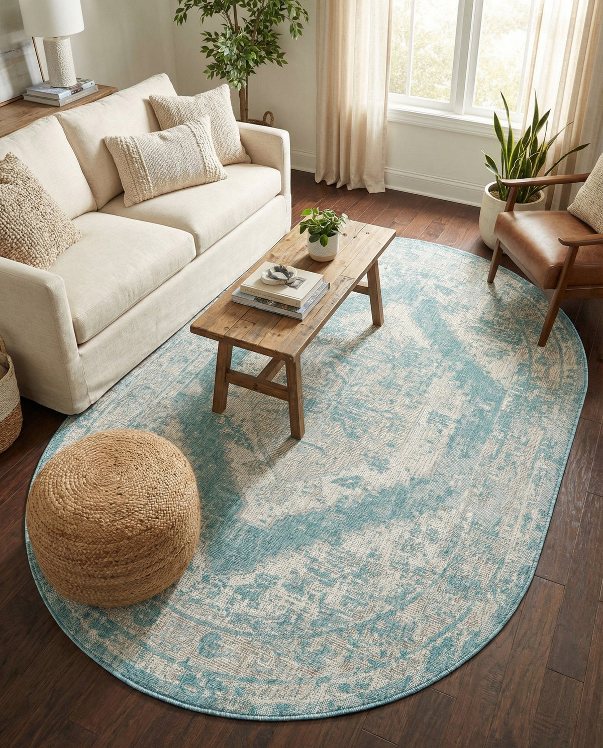 Patio Heritage Collection Area Rug -  Augusta (Aqua) Oval Aqua  lifestyle 81