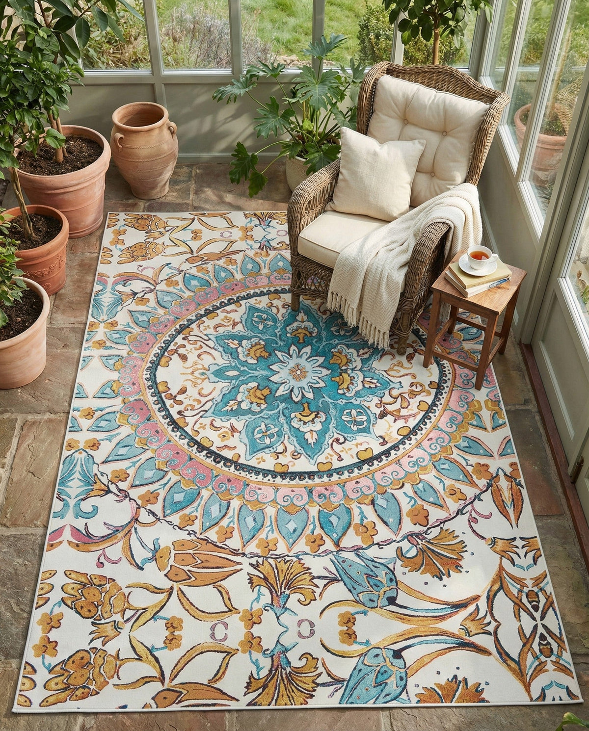 Patio Heritage Collection Area Rug - Tuscany Rectangle Multi  lifestyle 5