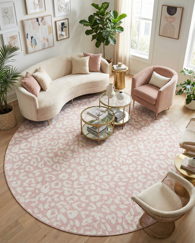Savannah Escape Collection Area Rug -  Amazon (Pink Ivory) Round Pink Ivory  lifestyle 28