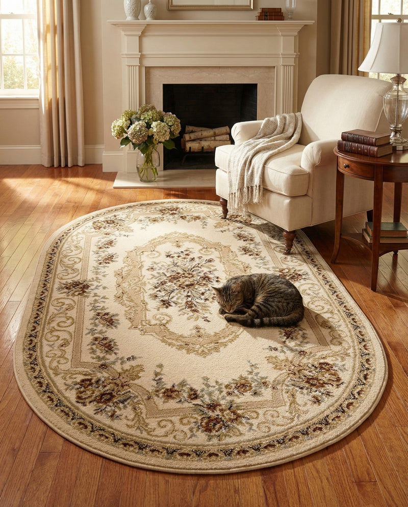 Versailles Elegance Collection Area Rug -  Louveciennes (Cream) Oval Cream  lifestyle 89
