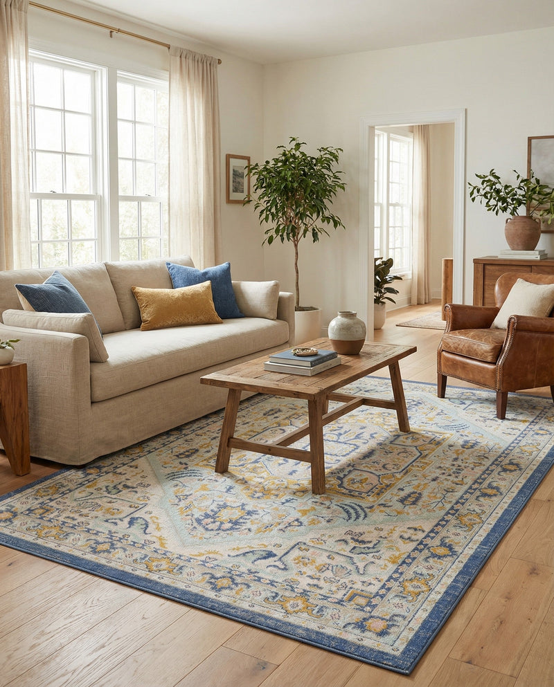 Savannah Series Collection Area Rug - Charleston (Sky blue) Rectangle Sky blue  lifestyle 10