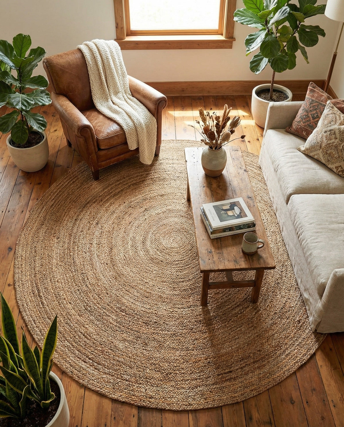 Woven Seaside Jute Collection Area Rug - Savannah (Natural) Round Natural  lifestyle 117