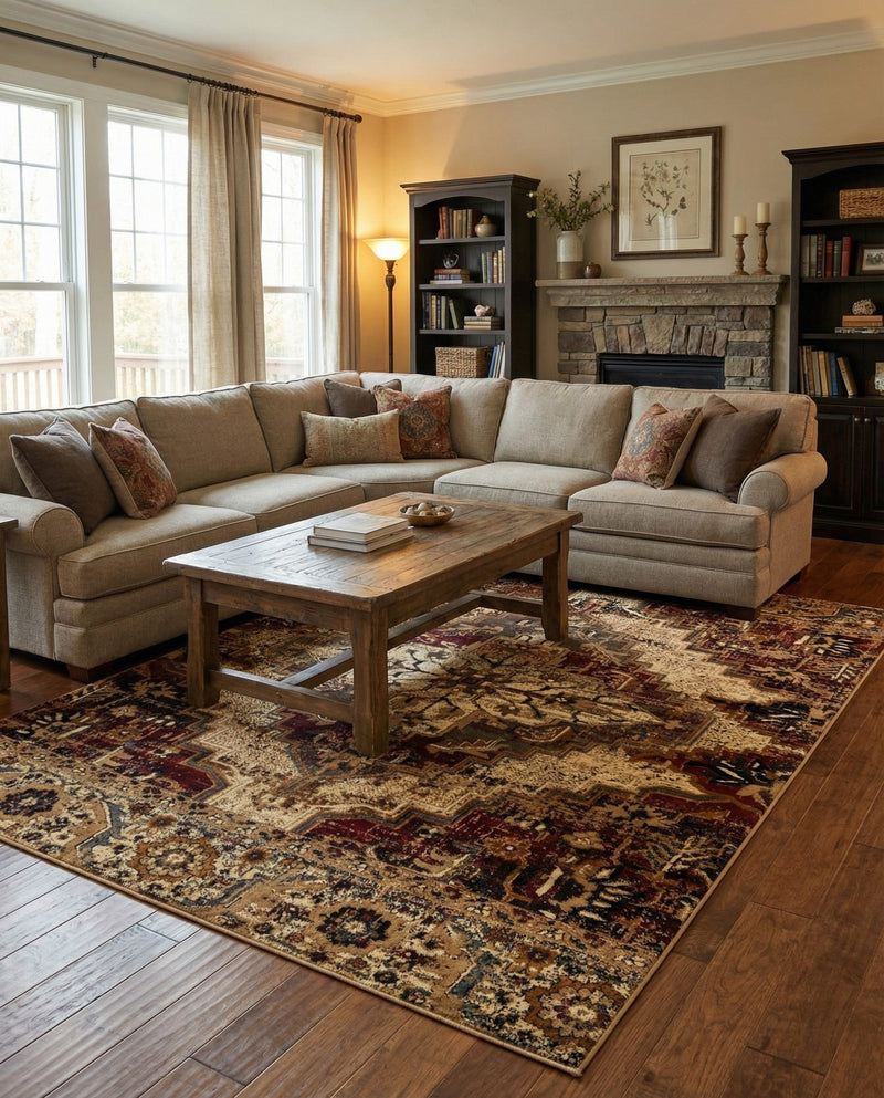 Neptune Elegance Collection Area Rug -  Naiad Rectangle Burgundy Beige  lifestyle 12