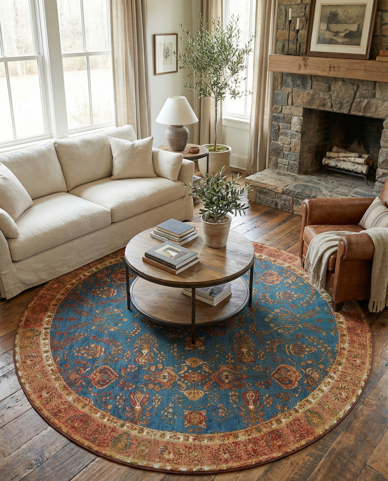 Patio Heritage Collection Area Rug -  Pavilion Round Navy Blue  lifestyle 77