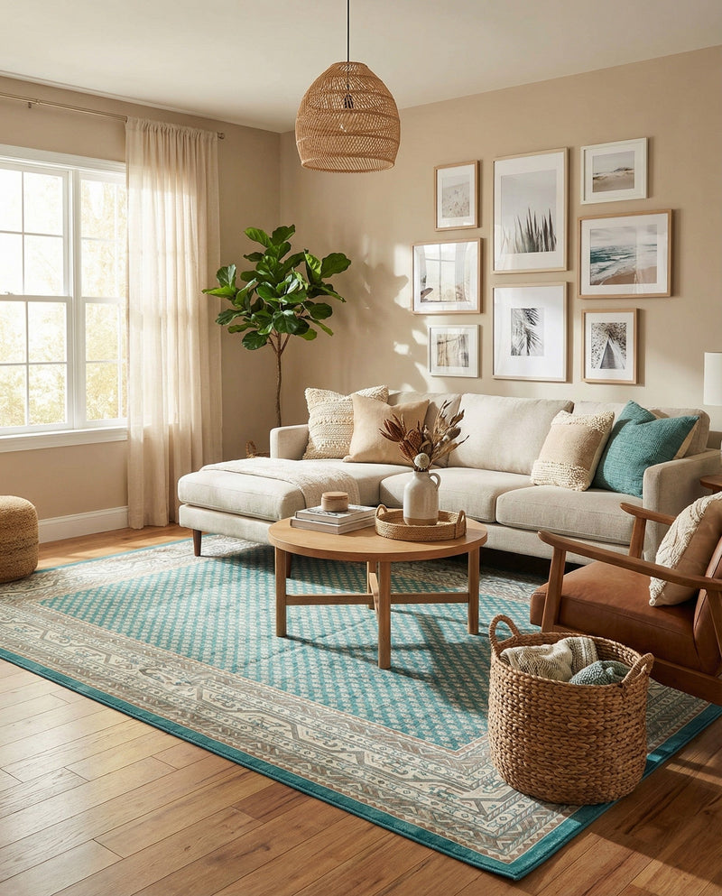 Soho Elegance Collection Area Rug -  Mercer (Turquoise) Rectangle Turquoise  lifestyle 4