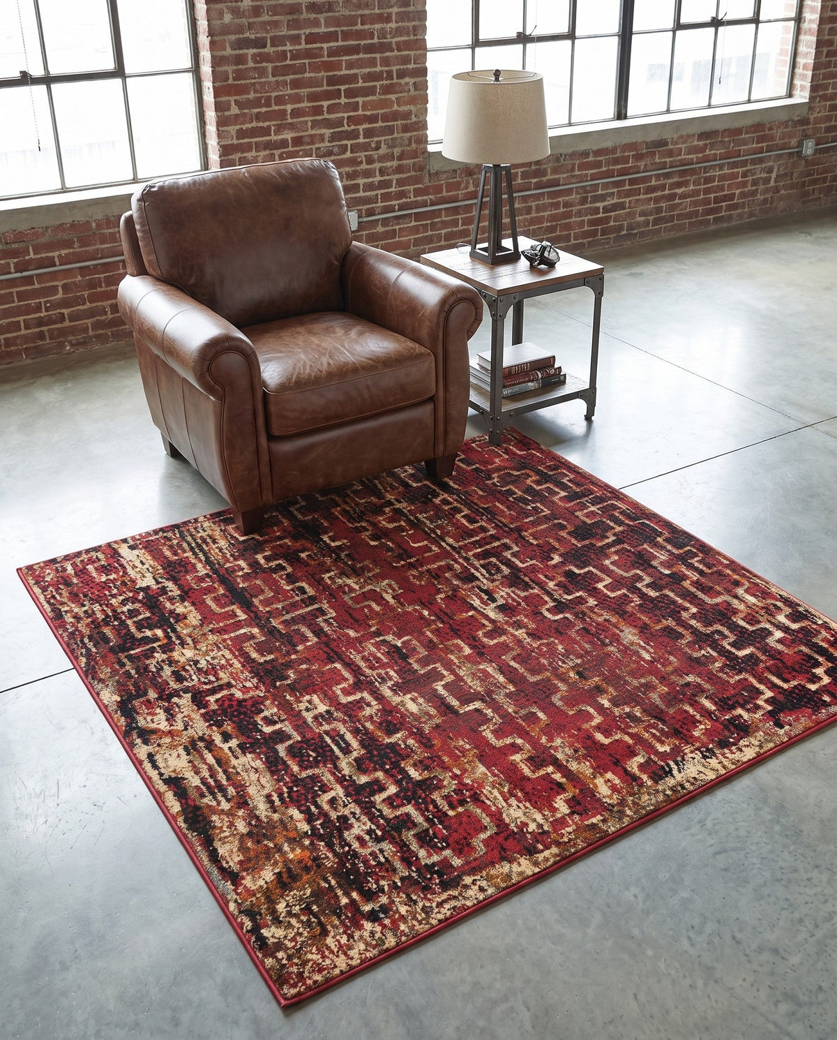 Neptune Elegance Collection Area Rug -  Proteus Square Burgundy  lifestyle 160