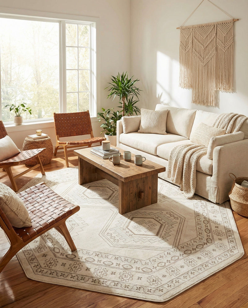 Savannah Elegance Collection Area Rug -  Tybee (Ivory) Octagon Ivory  lifestyle 80