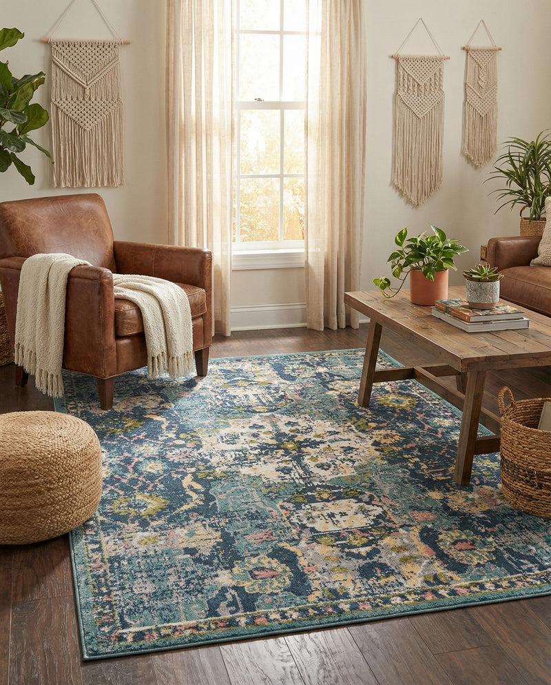 Savannah Elegance Collection Area Rug -  Azalea Rectangle Navy Blue  lifestyle 18