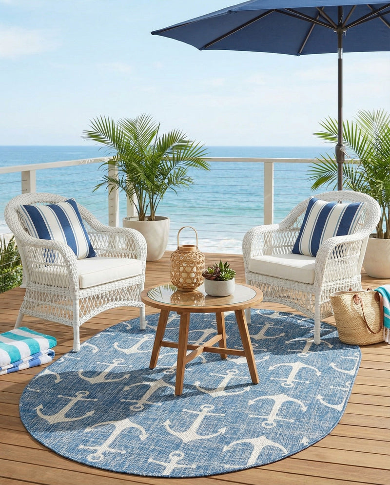 Seaside Haven Rugs Collection Area Rug - Sapphire (Blue) Oval Blue  lifestyle 67