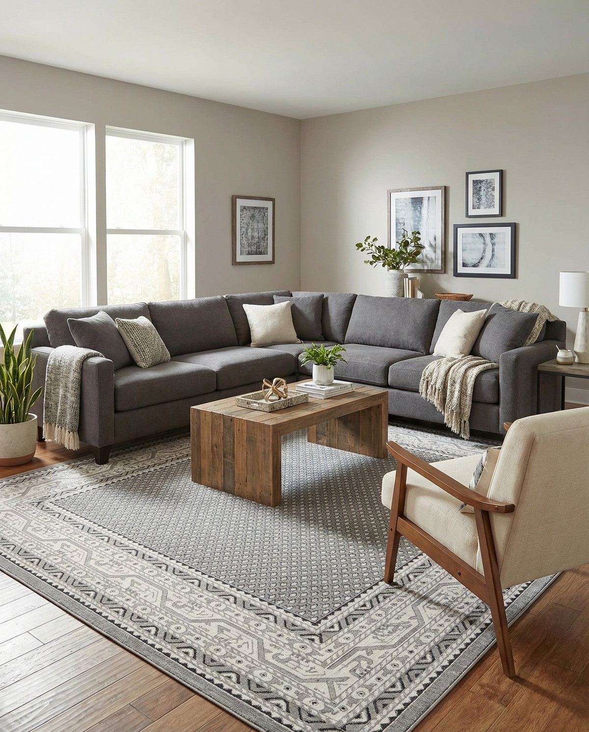Soho Elegance Collection Area Rug -  Mercer (Gray) Square Gray  lifestyle 85