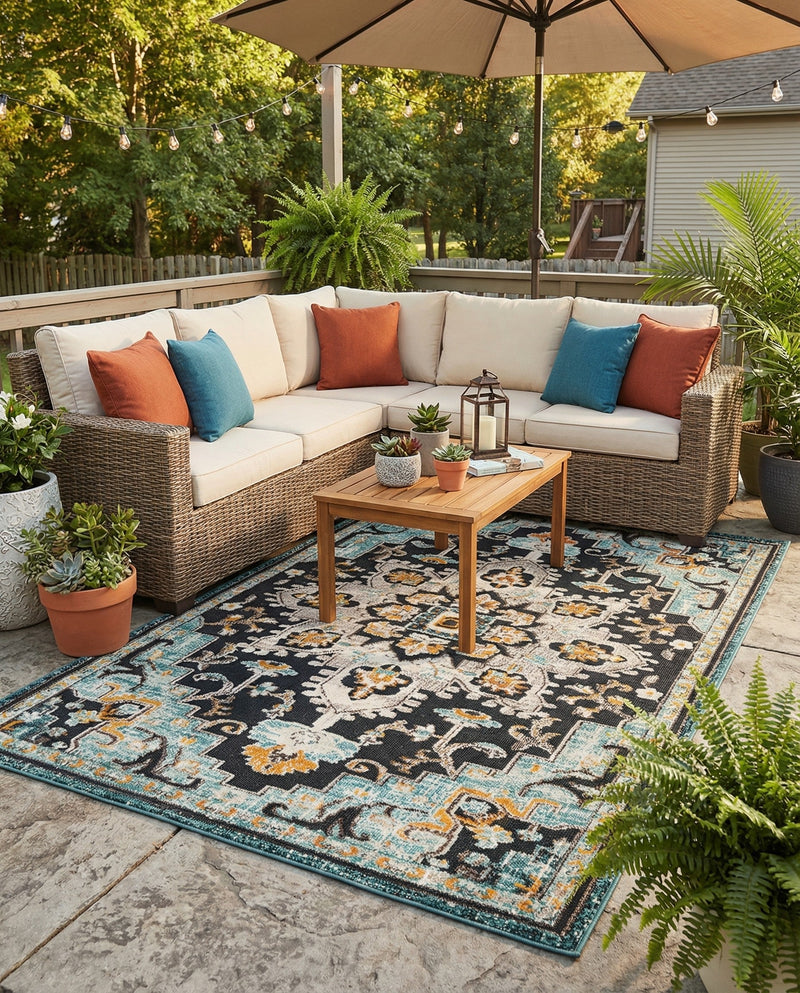 Outdoor Marrakesh Collection Area Rug -  Essaouira Rectangle Navy Blue  lifestyle 13