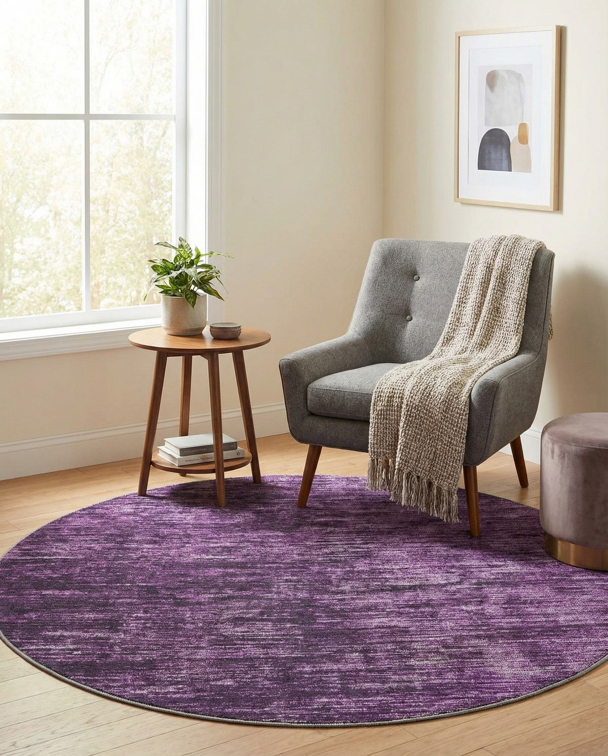 Sahara Essence Collection Area Rug - Oasis (Purple) Round Purple  lifestyle 78