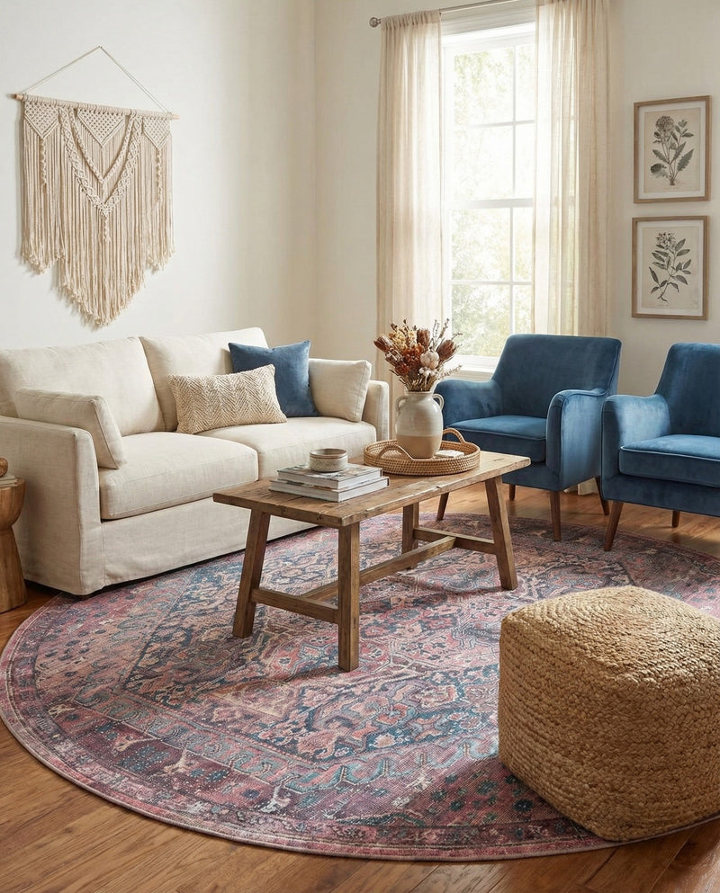 Zahara Oasis Collection Area Rug -  Agadir Round Antique Rust Red  lifestyle 80