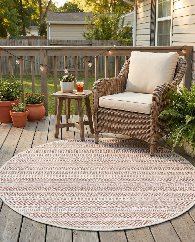 Seaside Stripes Collection Area Rug -  Boardwalk (Red) Round Red  lifestyle 31