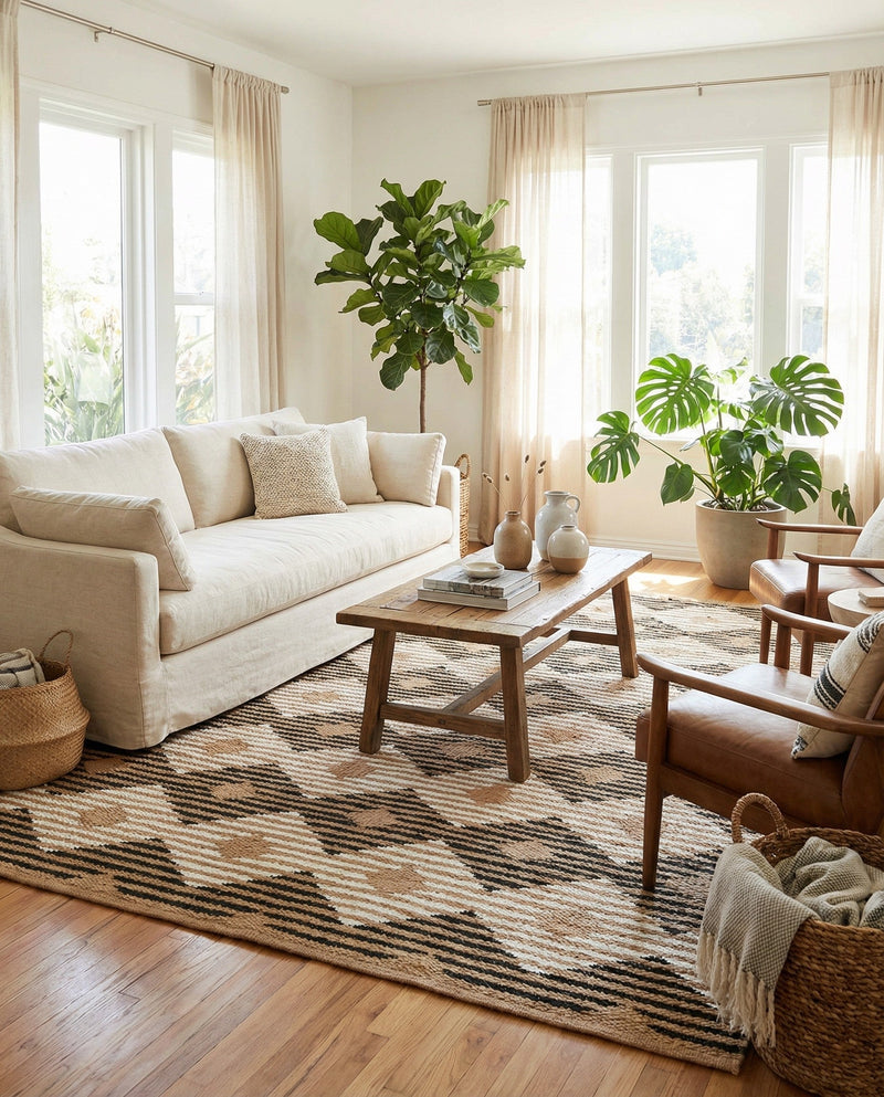 Osian Looms Collection Area Rug - Varanasi Rectangle Natural Black  lifestyle 14