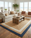 Woven Seaside Jute Collection Area Rug - Nantucket Rectangle Navy Blue White Natural  lifestyle 30