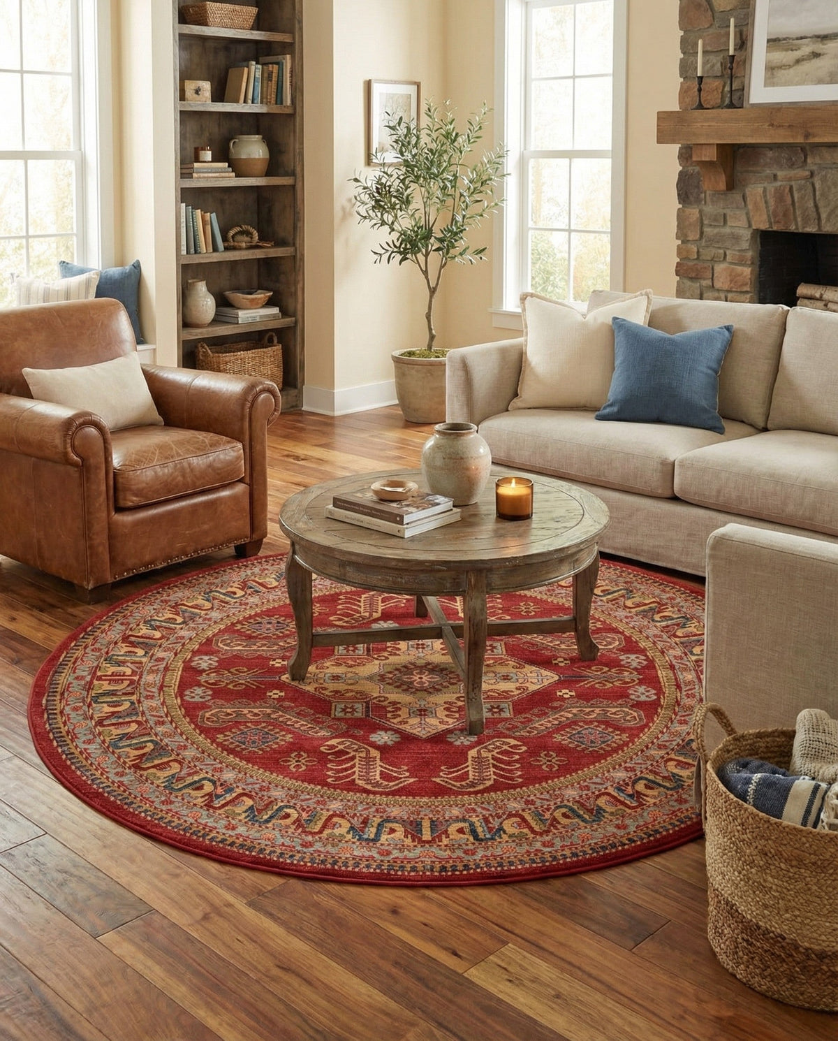 Persian Elegance Collection Area Rug -  Ardabil Round Red  lifestyle 23