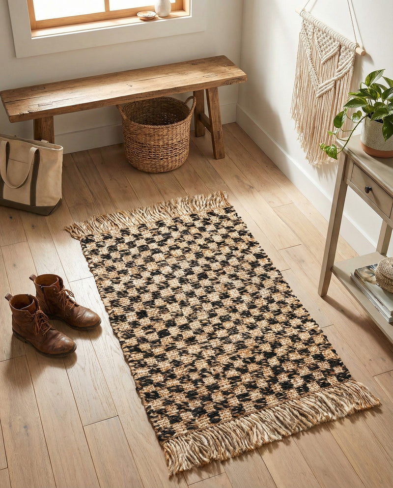 Plaid Savannah Collection Area Rug - Charleston Rectangle Black and Natural  lifestyle 5