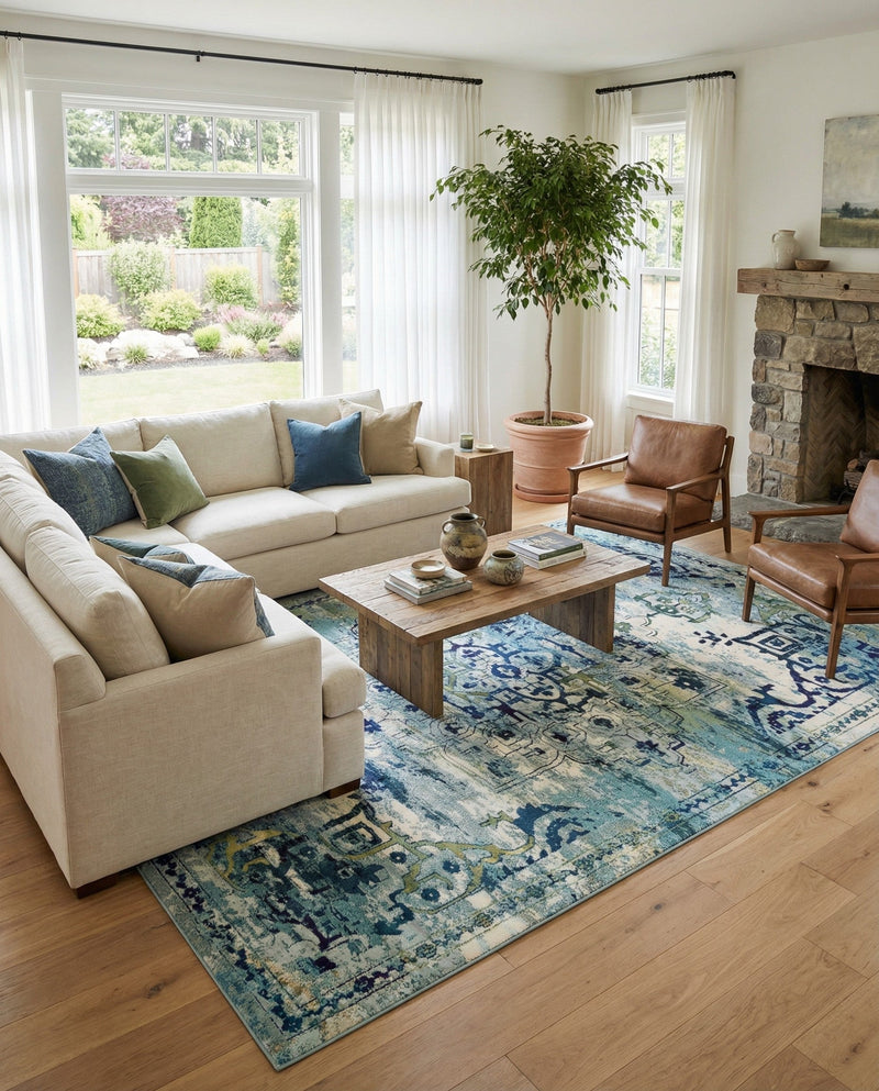 Chateau Elegance Collection Area Rug -  Riviera Rectangle Blue  lifestyle 25