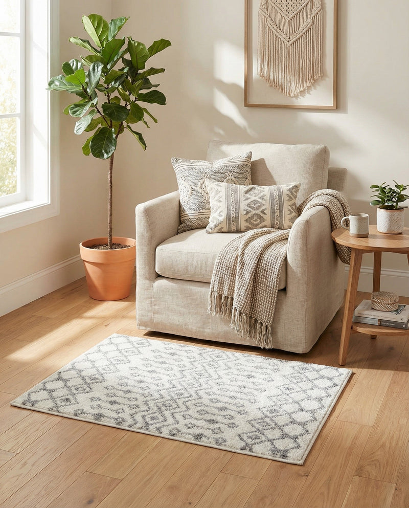 Mediterranean Lattice Collection Area Rug - Santorini (Ivory and Gray) Rectangle Ivory and Gray  lifestyle 4