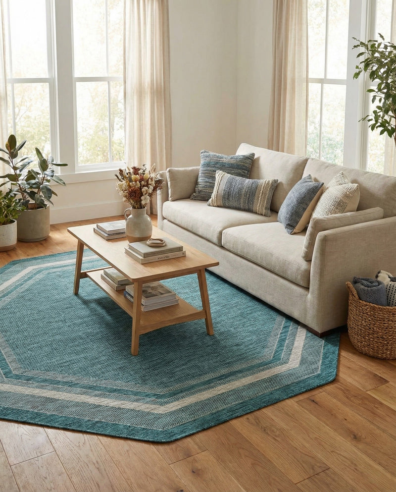 Terrace Fringe Collection Area Rug - Veranda (Teal) Octagon Teal  lifestyle 47